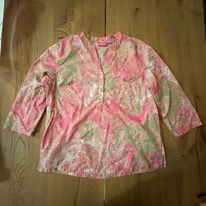 Pappagallo Pink Green Button Down Blouse